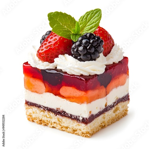 Exquisite Italian Cassata Cake with Fresh Berries and Mint Garnish photo