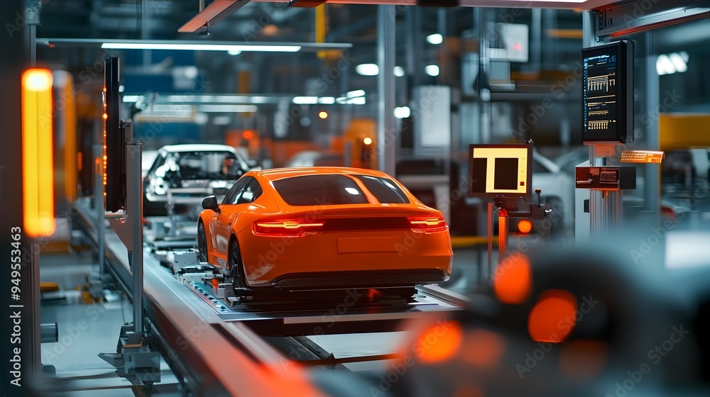 Automated inspection station with IoT connected intelligent systems monitoring and analyzing newly produced automobiles to ensure high standards and optimal manufacturing processes Automated inspection station with IoT connected intelligent systems monitoring and analyzing newly produced automobiles to ensure high standards and optimal manufacturing processes