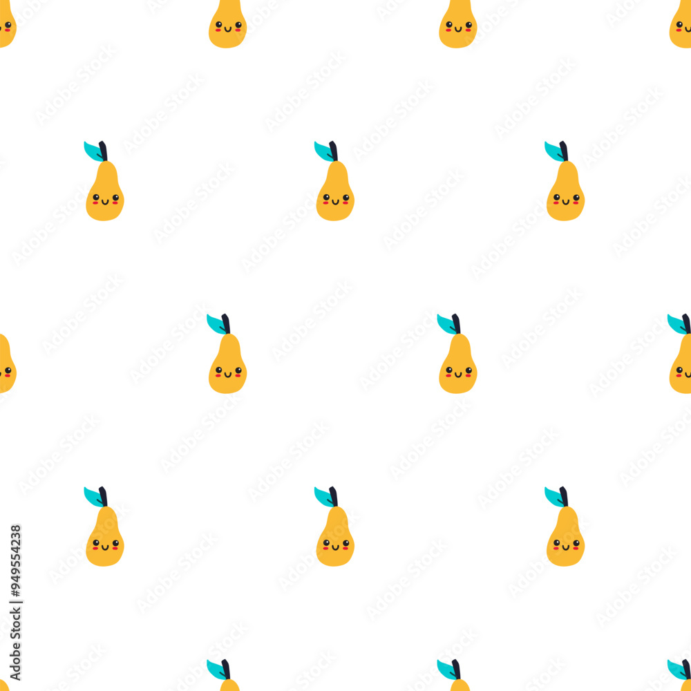 Seamless pattern. Pear. Kawaii style. Vector illustration. Hand drawn graphic design Seamless pattern. Pear. Kawaii style. Vector illustration. Hand drawn graphic design
