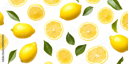 A flat view pattern of fresh lemons, highlighting their bright yellow color and zesty flavor, ideal for adding a tangy touch to dishes..