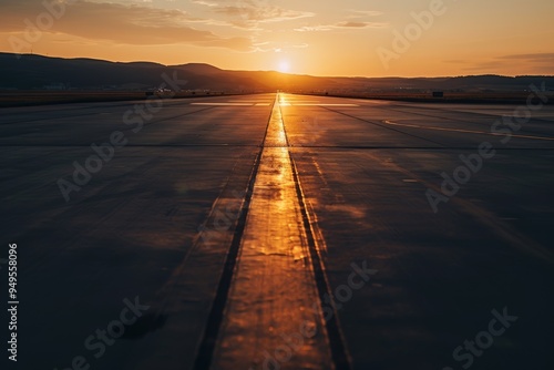 Sunset Over Runway with Golden Light