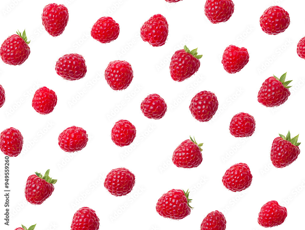 A flat view pattern of fresh red raspberries, showcasing their vibrant color and juicy sweetness, perfect for desserts and garnishes.. A flat view pattern of fresh red raspberries, showcasing their vibrant color and juicy sweetness, perfect for desserts and garnishes..