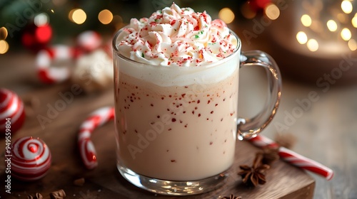 Peppermint Latte with a christmas background photo