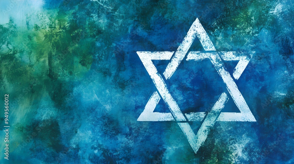 A background of blue and green with the Star of David in white A background of blue and green with the Star of David in white