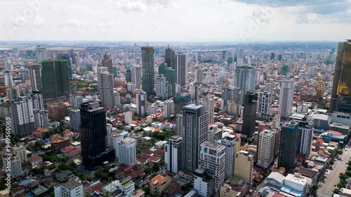 An Aerial View of an Urban Cityscape featuring an Array of Modern Architecture Designs. Phnom Penh, Cambodia