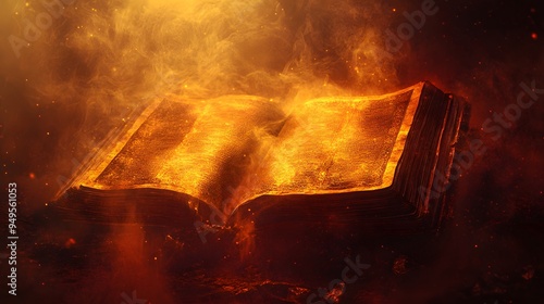 red yellow mist over a ancient magical book background photo