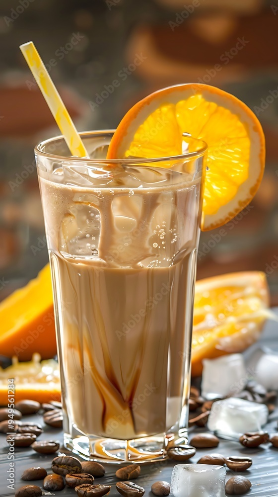 Iced Coffee with Orange Slice and Coffee Beans Iced Coffee with Orange Slice and Coffee Beans