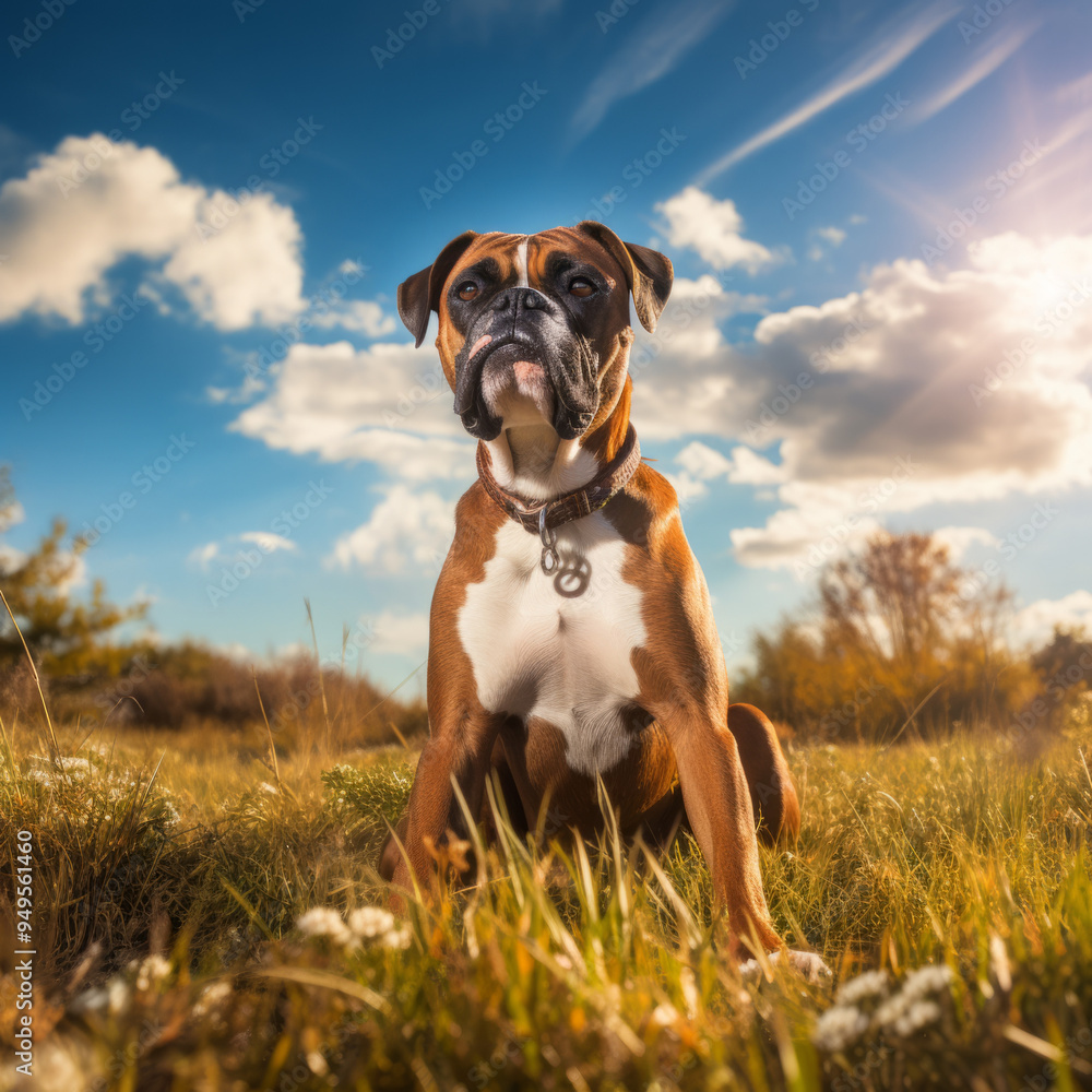 Boxer Sitting in a grassy field Boxer Sitting in a grassy field