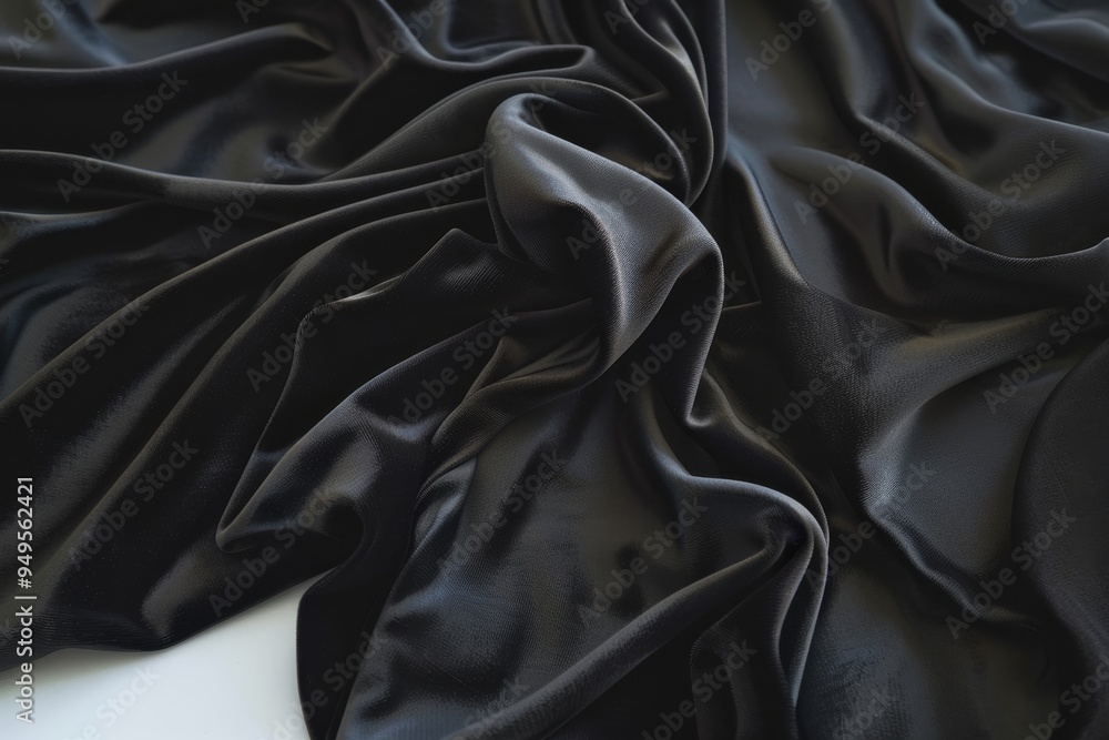 Fototapeta premium Black cloth with a soft texture placed on a white surface, Soft, velvety black fabric draped over a smooth surface
