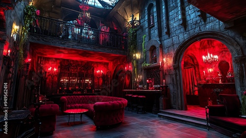 Vampire's Den Theme Party with Red Lighting and Gothic Decor 32k,