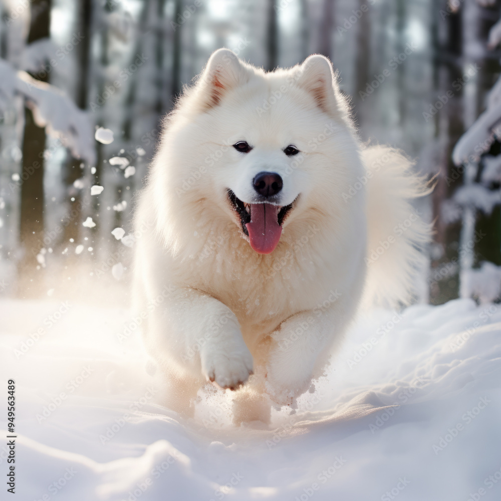 Fototapeta premium Samoyed Playing in the snow