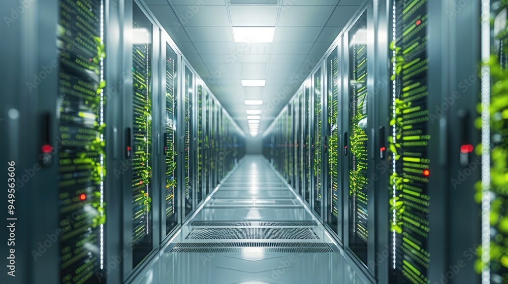 Fototapeta premium The integration of green data center and sustainable computing practices in the tech industry. Generative AI.