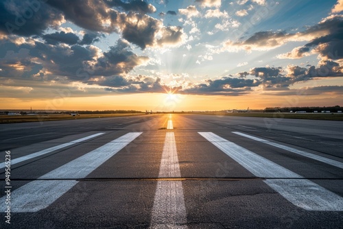 Wallpaper Mural Runway at Sunset with Sunbeams and Clouds Torontodigital.ca