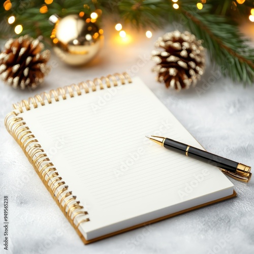 Obraz na płótnie A New Year's resolution list being written on a notepad, with reflections on the past year w salonie