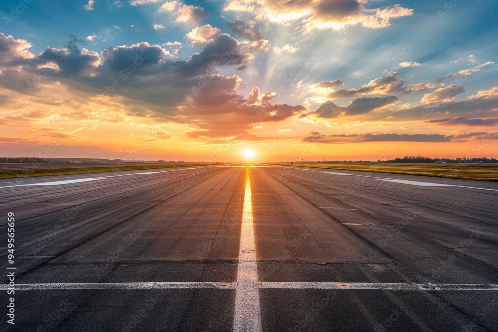 Runway Extending Towards Sunset with a Dramatic Sky Runway Extending Towards Sunset with a Dramatic Sky
