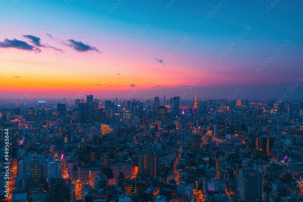 Obraz premium Tokyo Skyline at Twilight with Tower and City Lights