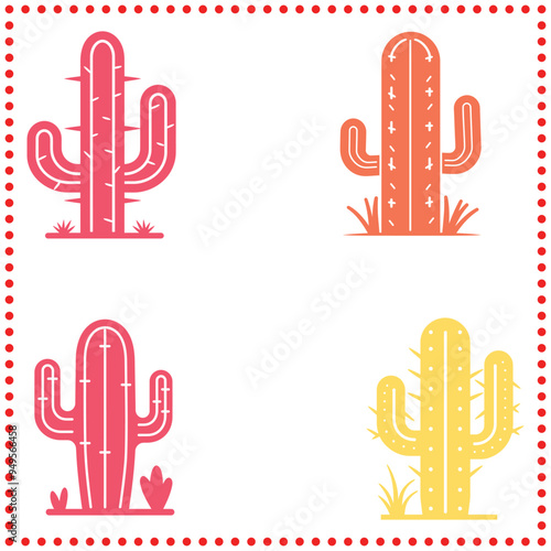 Desert Oasis Palette  Expressive Colorful Cactus Silhouettes Ideal for Fashion Prints and Trendy Accessories