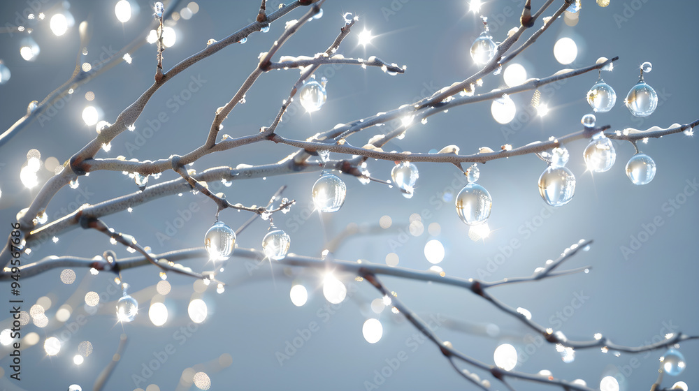 Water droplets hang on the branches of trees without leaves Water droplets hang on the branches of trees without leaves