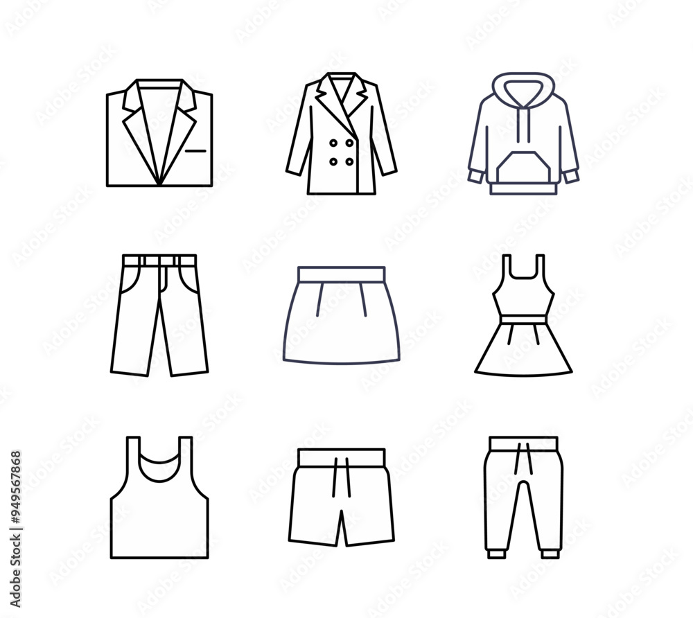 Filled Outline Clothing Icons Vector. editable Filled Outline Clothing Icons Vector. editable