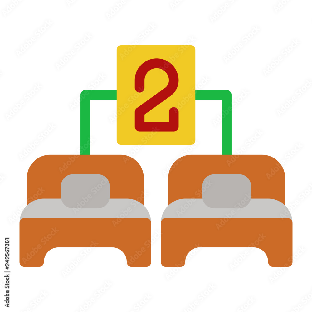 Two beds icon in Flat Color Fill Style Two beds icon in Flat Color Fill Style