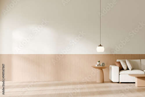 Fotografía Minimalist living room with wooden floor and furniture
