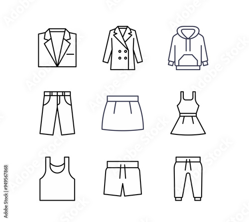 Filled Outline Clothing Icons Vector. editable