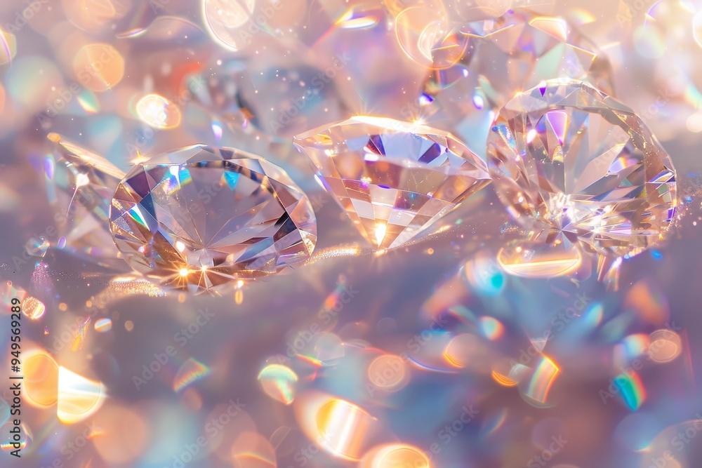 Several sparkling diamonds are placed on top of a table, Sparkling like diamonds in the light Several sparkling diamonds are placed on top of a table, Sparkling like diamonds in the light