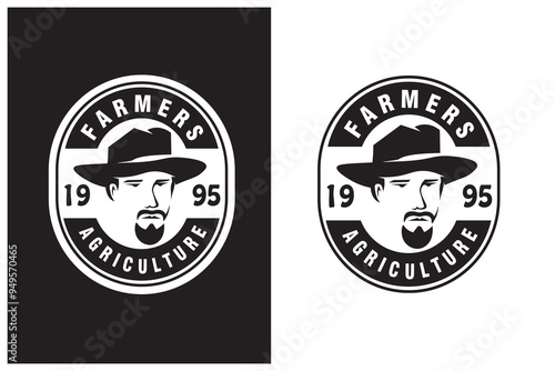farmer head badge label vintage logo design vector illustration