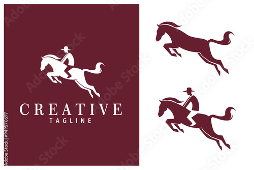 silhouette horse jumping equestrian sport logo vector graphic template