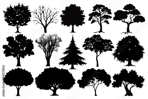 Set of tree silhouette vector illustration