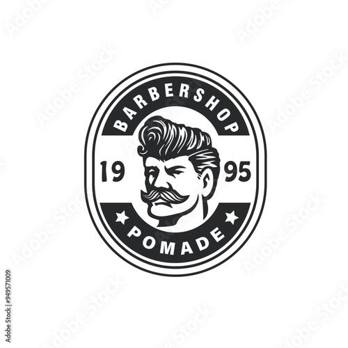 barbershop man pomade badge stamp label logo design vector illustration