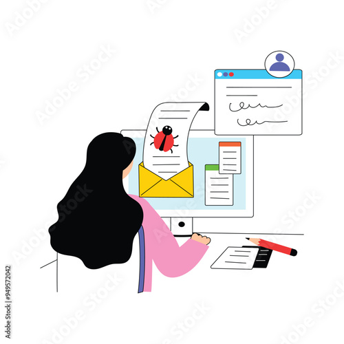Trendy flat illustration of email threat, ready to use vector