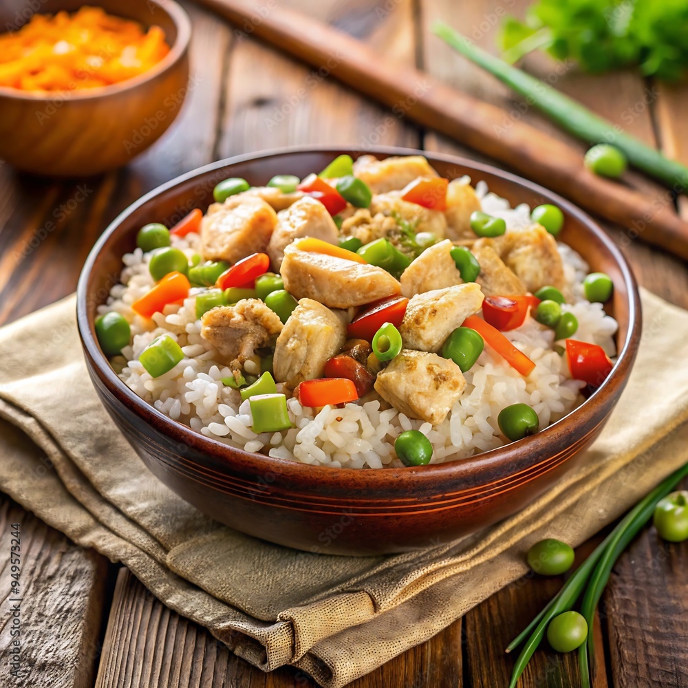 A bowl of rice with chicken and rice A bowl of rice with chicken and rice