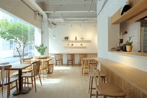 Wallpaper Mural A modern caf? interior with wooden furniture and natural light. Torontodigital.ca