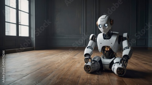 Melancholic robot in empty room