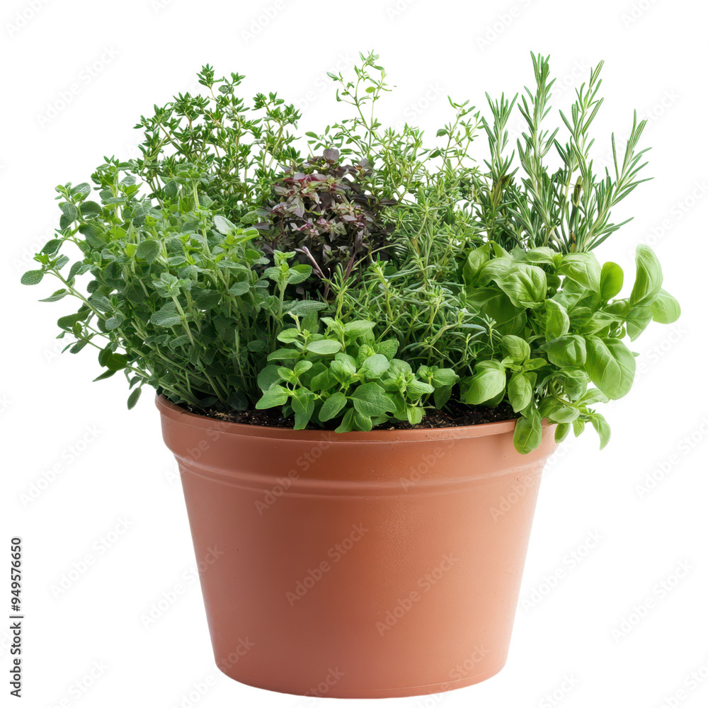 Mixed Herbs in Terra Cotta Pot Isolated on Transparent Background, Ideal for Culinary Enthusiasts and Chefs Mixed Herbs in Terra Cotta Pot Isolated on Transparent Background, Ideal for Culinary Enthusiasts and Chefs