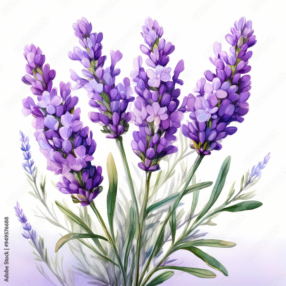 Fototapeta premium lavender bouquet watercolor clipart illustration isolated on white background