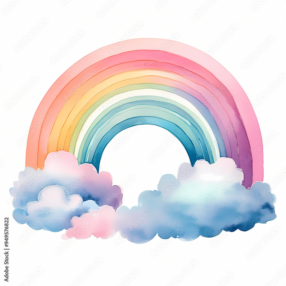 cute rainbow with clouds watercolor illustration isolated on white background cute rainbow with clouds watercolor illustration isolated on white background