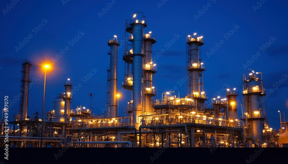 Obraz premium Illuminated Industrial Complex at Night