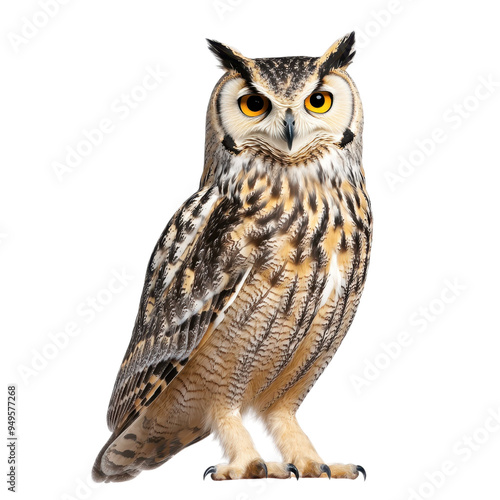 Eurasian eagle-owl isolated on transparent background, suitable for wildlife-themed digital designs, educational illustrations, and nature projects photo