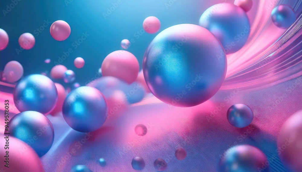Colorful abstract scene with blue and pink shiny spheres Colorful abstract scene with blue and pink shiny spheres