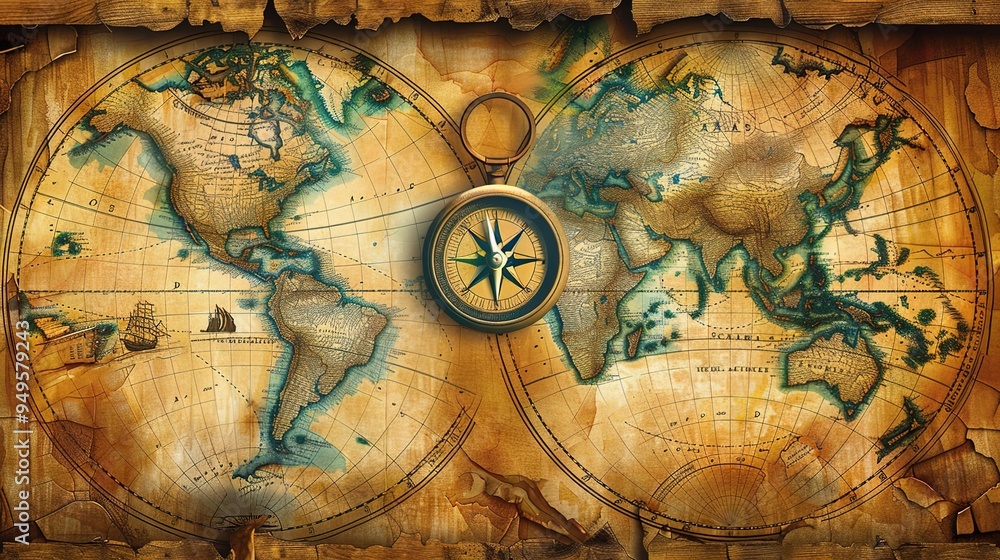 Naklejka premium ancient map wallpaper