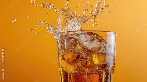 Pouring soft drink into a glass with a splash effec