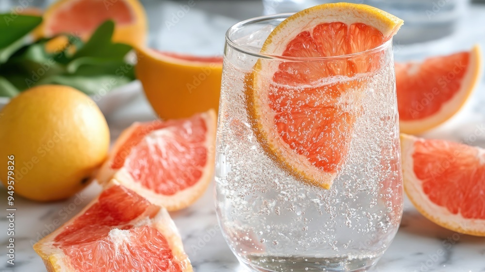Sparkling soda water with a twist of grapefruit Sparkling soda water with a twist of grapefruit