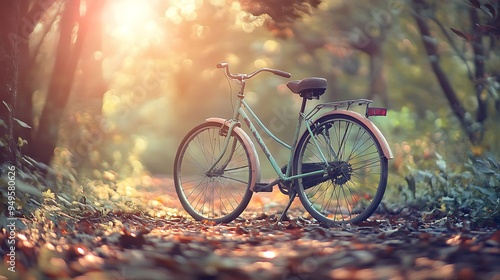 A Vintage Bicycle Parked in a Forest Path