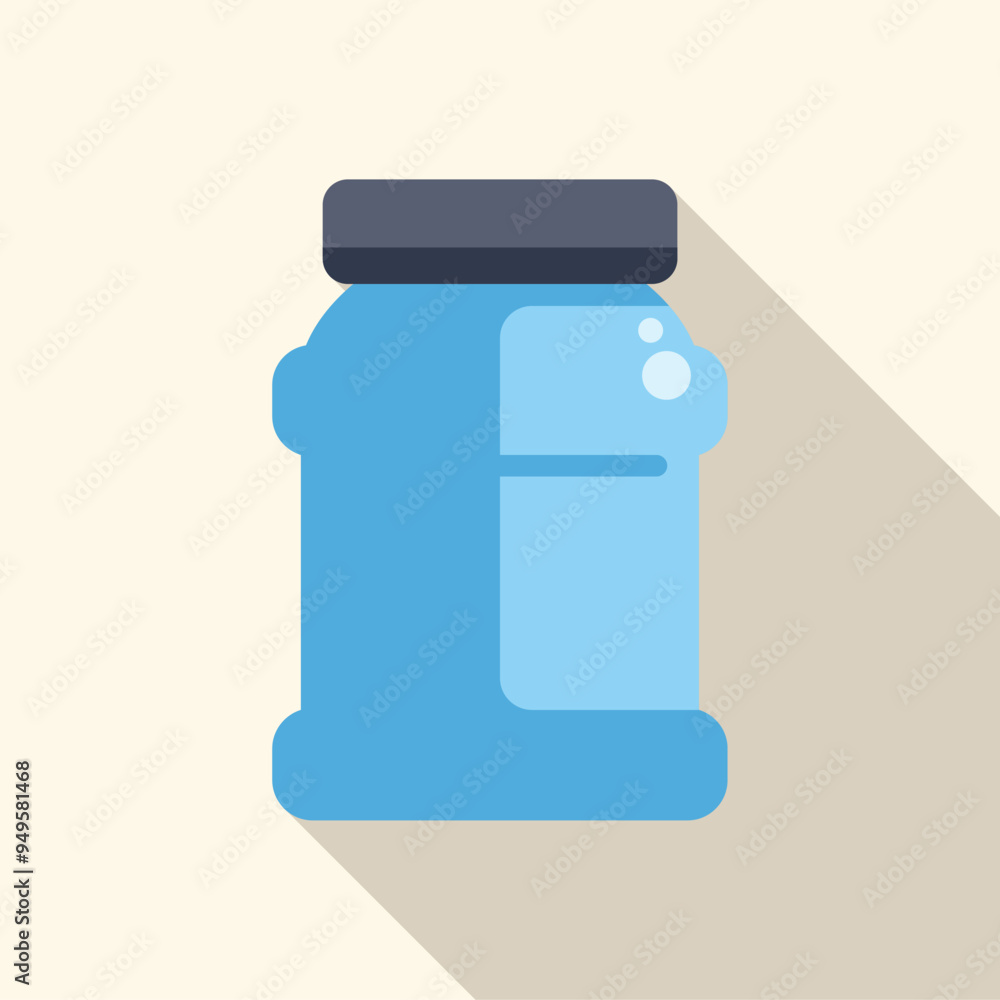 Simple icon of a blue jar with bubbles forming at the top, with a long shadow on a light background Simple icon of a blue jar with bubbles forming at the top, with a long shadow on a light background
