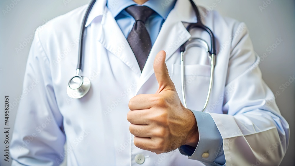 doctor shows thumbs up on neutral background close up doctor shows thumbs up on neutral background close up