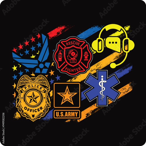 First Responders Hero Flag Nurse EMS Police Fire Military corrections dispatch Editable T shirt Design