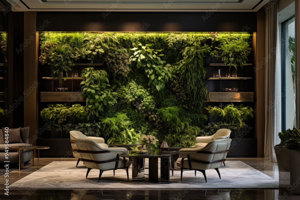 Modern Interior Design with Green Wall and Stylish Furniture Modern Interior Design with Green Wall and Stylish Furniture