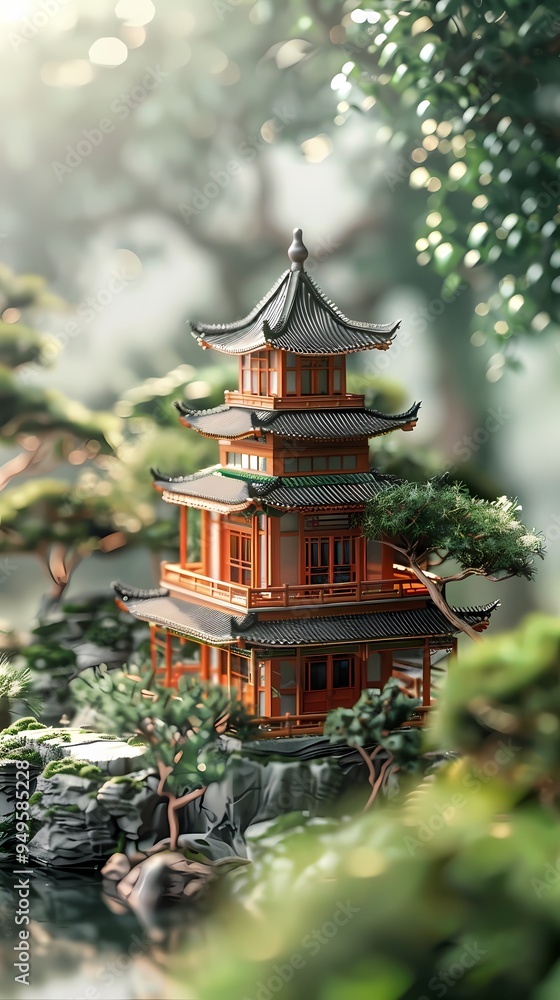 Chinese ancient architecture model poster background Chinese ancient architecture model poster background